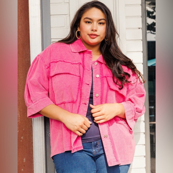 Oddi Jackets & Blazers - Oddi PLUS Washed Fuchsia Washed Corduroy Jacket